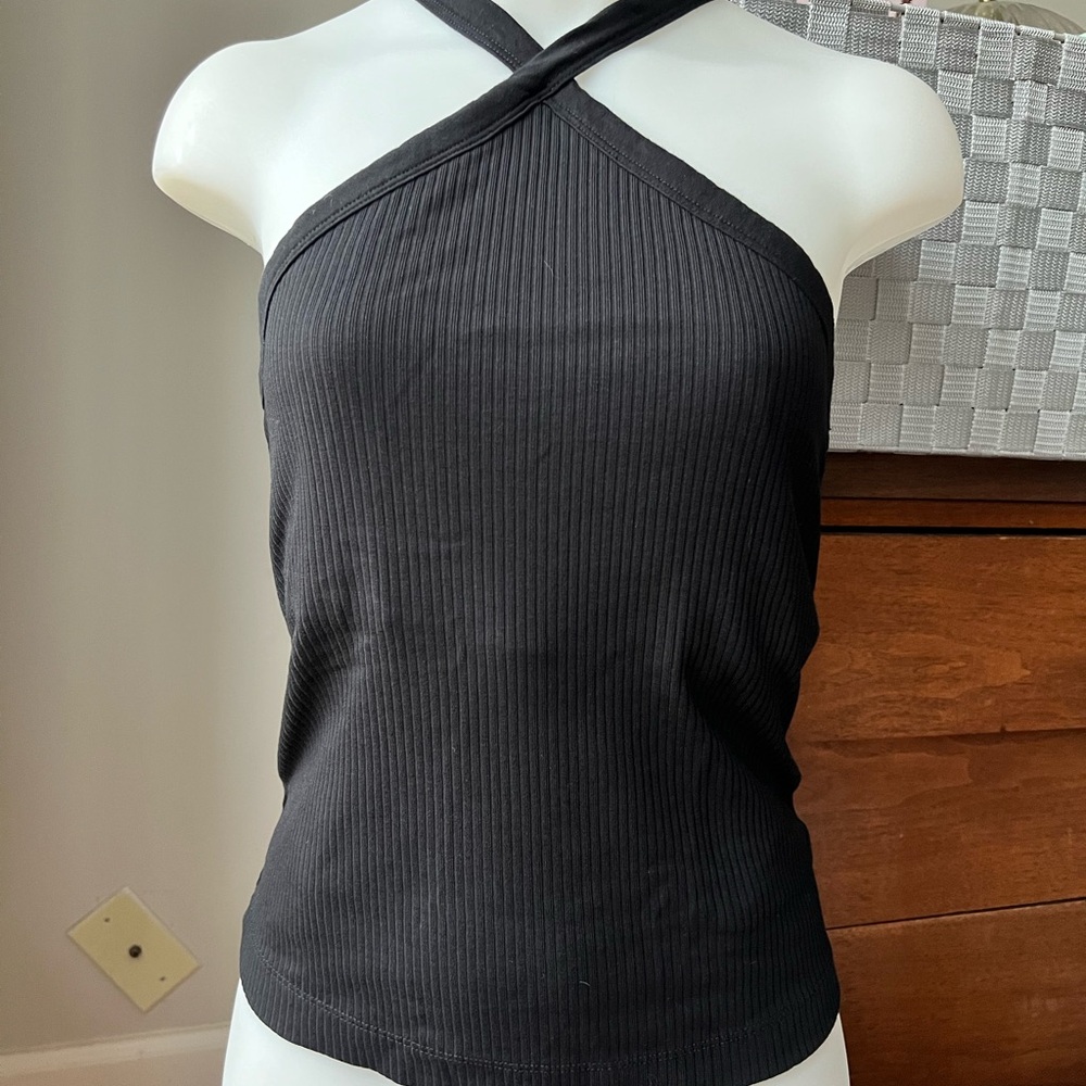 Old Navy Black Ribbed Cross-Neck Tank Top